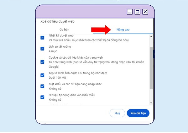 chọn mục nâng cao