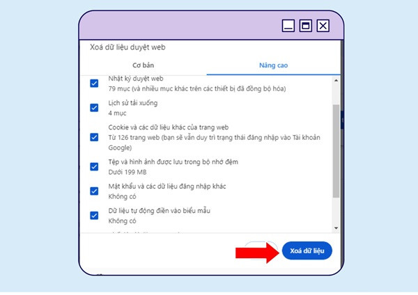 chọn xóa dữ liệu
