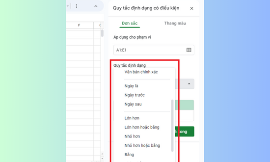 Định dạng ô theo điều kiện có sẵn bước 5 Định dạng ô theo điều kiện có sẵn bước 5