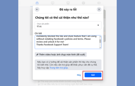 Hướng dẫn báo cáo để mở khoá tính năng Facebook bước 8