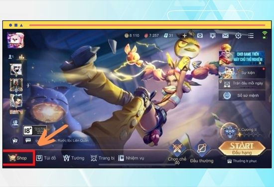 Mở game Liên Quân và chọn mục Shop