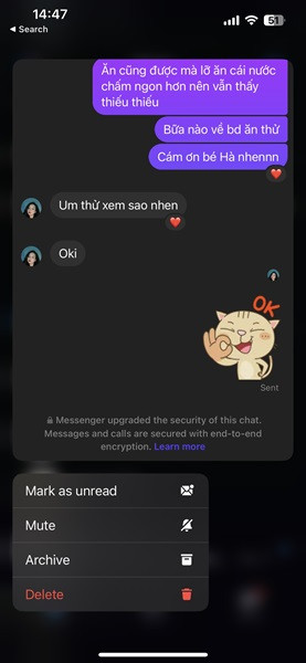 Nhấn giữ vào tin nhắn chưa xem