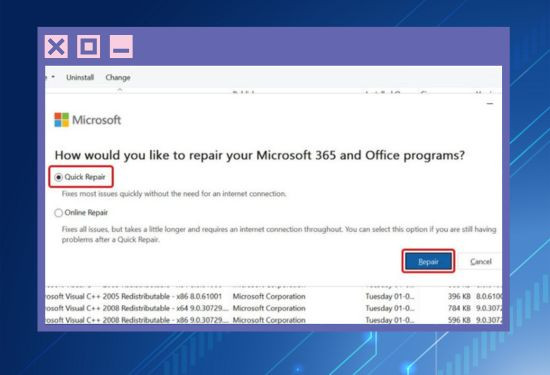 Repair phần mềm Microsoft Office bước 4