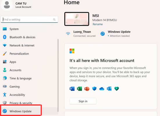 Tắt cập nhật Windows 11 vĩnh viễn qua Settings bước 1