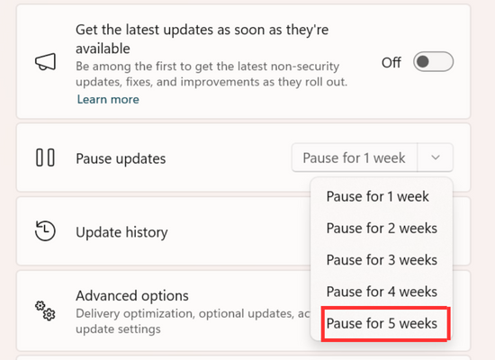 Tắt cập nhật Windows 11 vĩnh viễn qua Settings bước 2