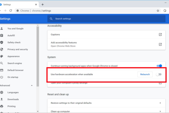 Tắt chế độ Hardware Acceleration Tắt chế độ Hardware Acceleration