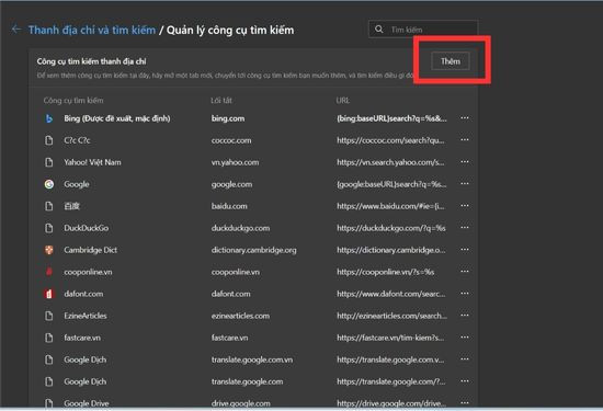 Cách thêm công cụ tìm kiếm trên Microsoft Edge bằng máy tính