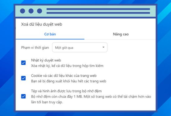 Xóa cache và cookie