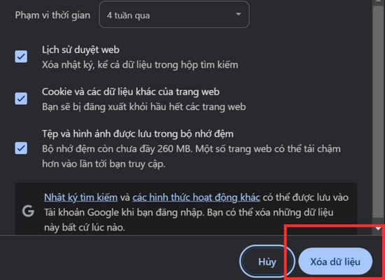 Xóa dữ liệu Chrome bước 3