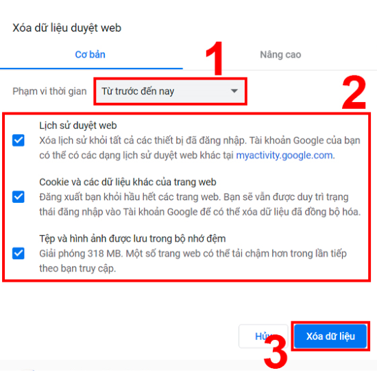 Xóa lịch sử và cache của trình duyệt Xóa lịch sử và cache của trình duyệt