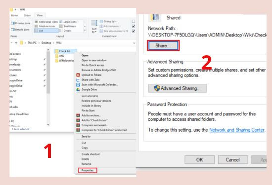 Bước 1-2 share file