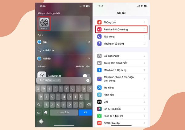 Cài đặt chế độ rung trên iPhone iOS 17 B1