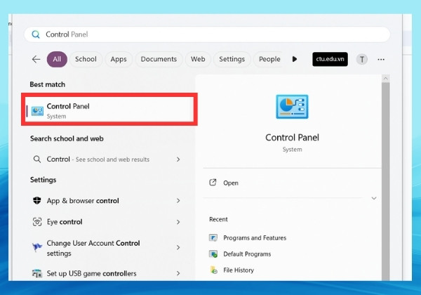 Bước 1 nhấn nút Windows trên bàn phím và tìm kiếm mục Control Pannel