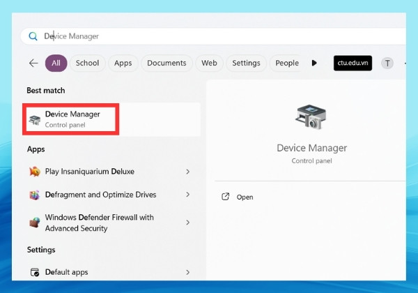 Bước 1 nhấn vào biểu tượng windows và tìm device manager