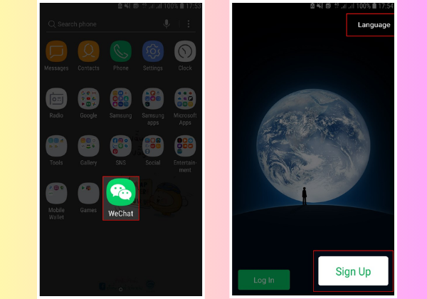 Bước 1 và bước 2 cách cài đặt wechat
