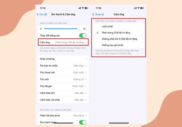 Cài đặt chế độ rung trên iPhone iOS 17 B2
