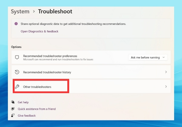 Bước 2 chọn Other troubleshooters