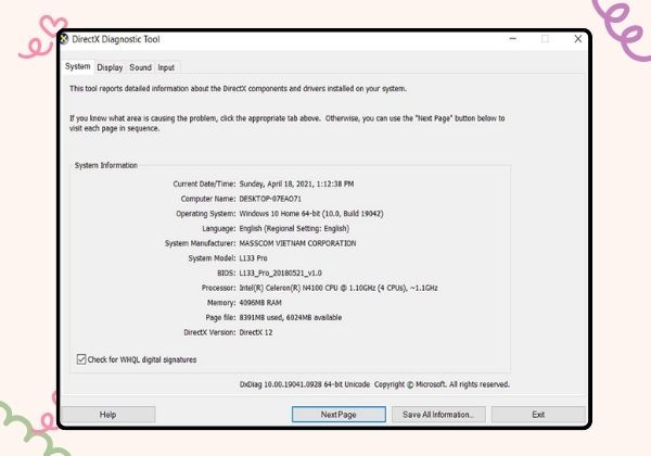 Kiểm tra cấu hình Laptop nhờ DirectX B2