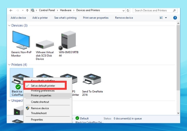 Bước 3 chọn máy in và nhấn Set as default printer để hoàn tất
