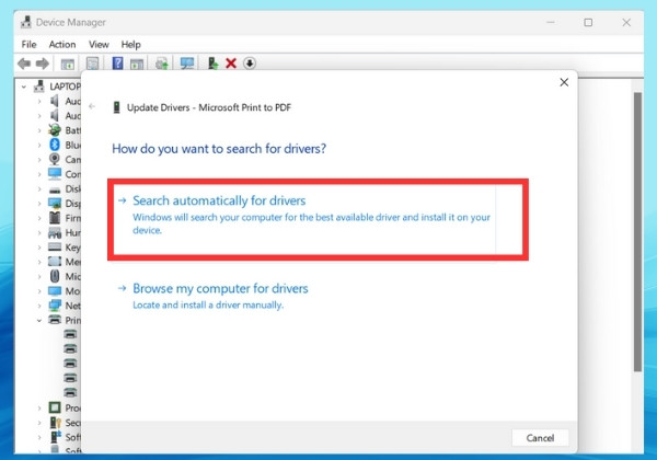 Bước 3 chọn Search automatically for drivers