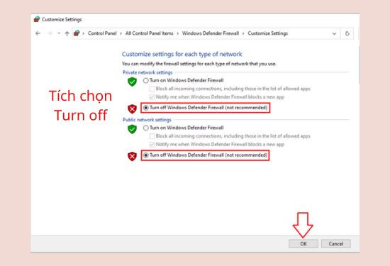 Bước 3 Tắt tường lửa 
