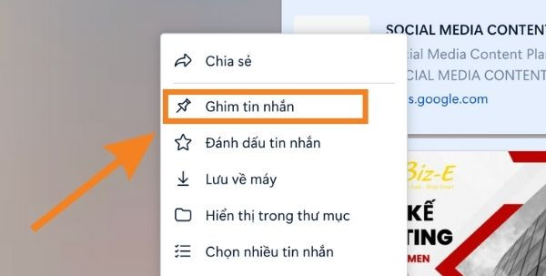 Cách ghim tin nhắn Zalo trên máy tính bước 2