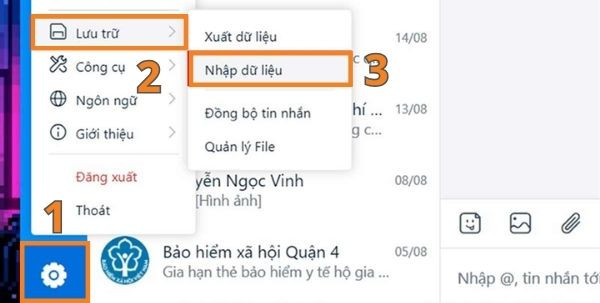 Cách khôi phục tin nhắn Zalo trên máy tính bước 1