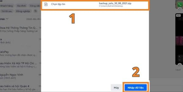Cách khôi phục tin nhắn Zalo trên máy tính bước 2