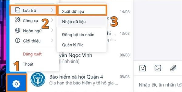Cách sao lưu tin nhắn Zalo trên máy tính bước 2