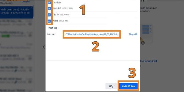 Cách sao lưu tin nhắn Zalo trên máy tính bước 3