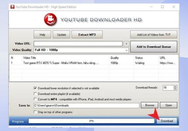 Cách tải video từ Youtube Downloader HD bước 2