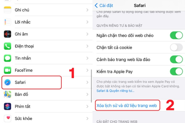 cách tối ưu hóa dung lượng iPhone: dọn dẹp bộ nhớ cache Safari
