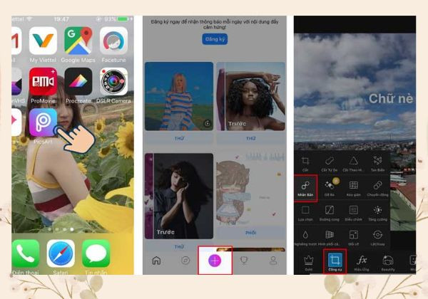 Cách xóa chữ trên ảnh trên điện thoại iPhone bằng PicsArt&nbsp;B1