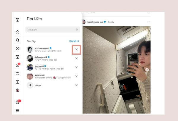 Cách xóa gợi ý tìm kiếm trên Instagram bằng máy tính&nbsp;bước 3