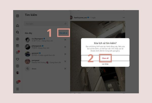 Cách xóa gợi ý tìm kiếm trên Instagram bằng máy tính&nbsp;bước 4
