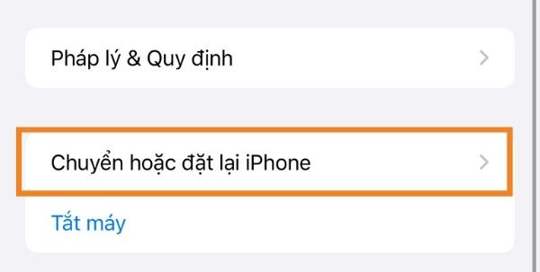 Cài đặt lại điện thoại bước 2