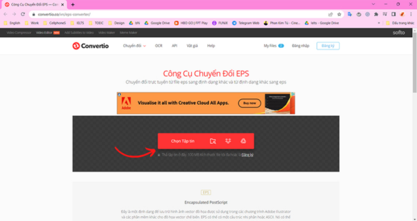 Chuyển đổi bằng ứng dụng Convertio bước 1