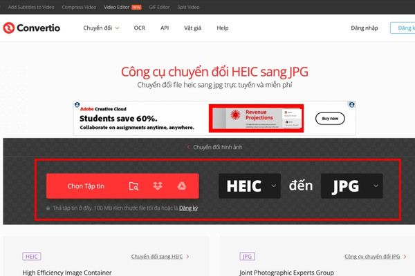 Cách chuyển đổi file HEIC sang JPG bằng web Convertio bước 1