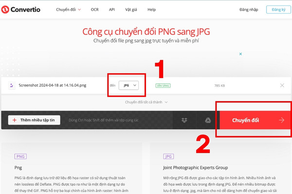 Cách chuyển đổi file HEIC sang JPG bằng web Convertio bước 2