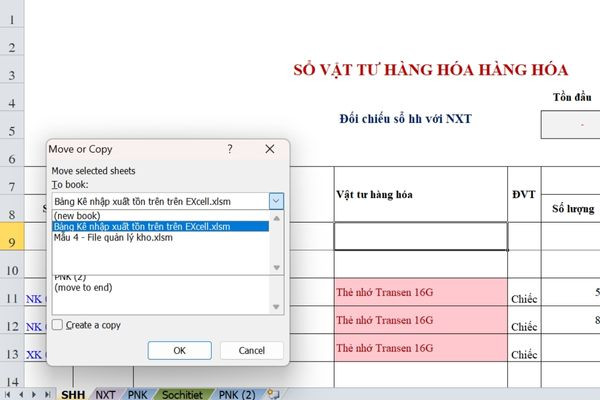 Copy sheet giữa các file Excel bước 2