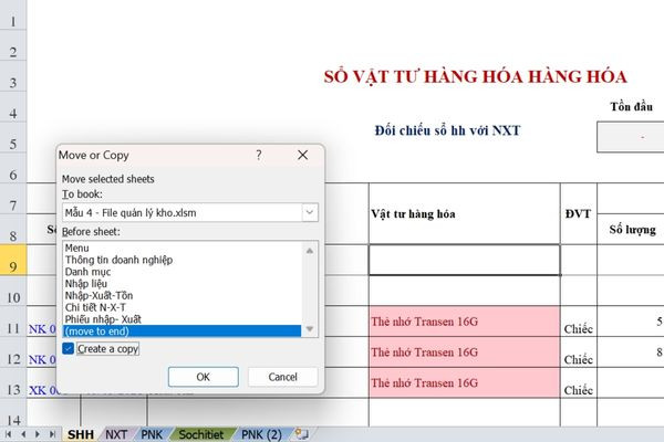 Copy sheet giữa các file Excel bước 3