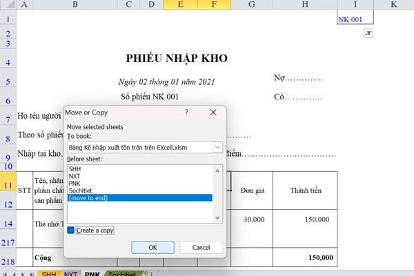 Copy Sheet trong Excel bằng cách nhấp chuột phải bước 3
