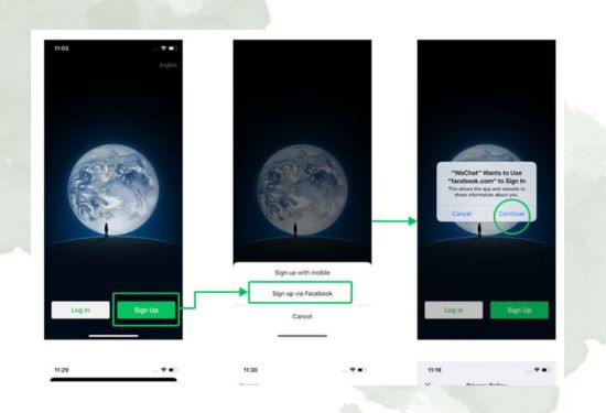 Đăng ký Wechat bằng Facebook bước 1