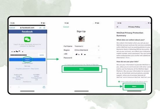 Đăng ký Wechat bằng Facebook bước 3