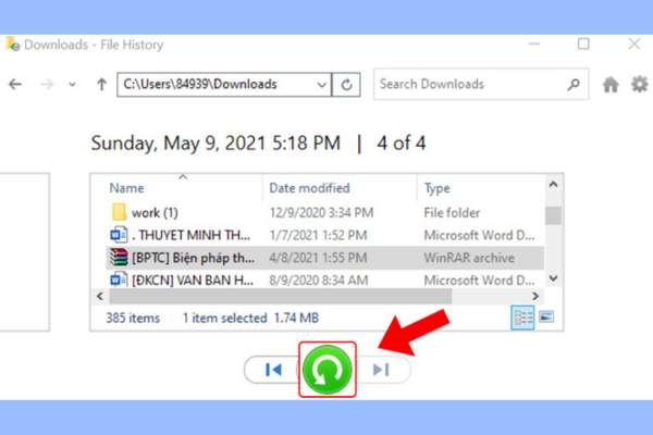 Dùng File History bước 2
