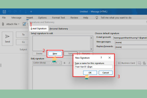 Hướng dẫn tạo chữ ký điện tử trên Outlook bước 3