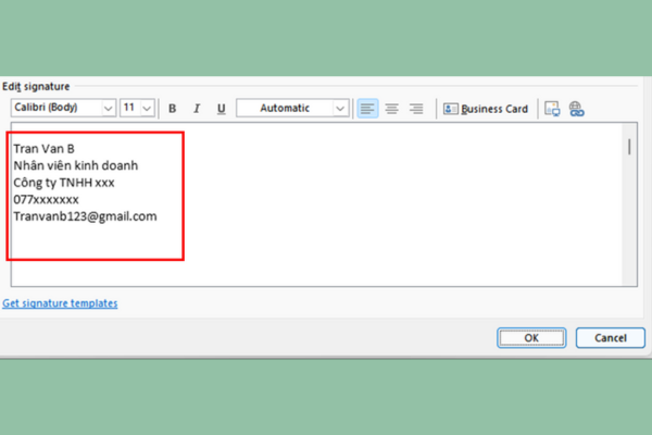  Hướng dẫn tạo chữ ký điện tử trên Outlook bước 4.1