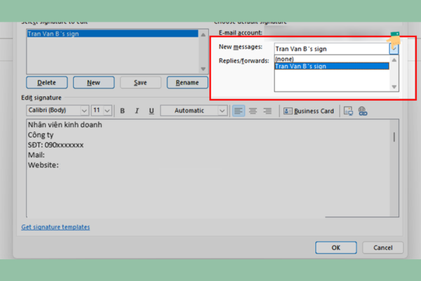 Hướng dẫn tạo chữ ký điện tử trên Outlook bước 5