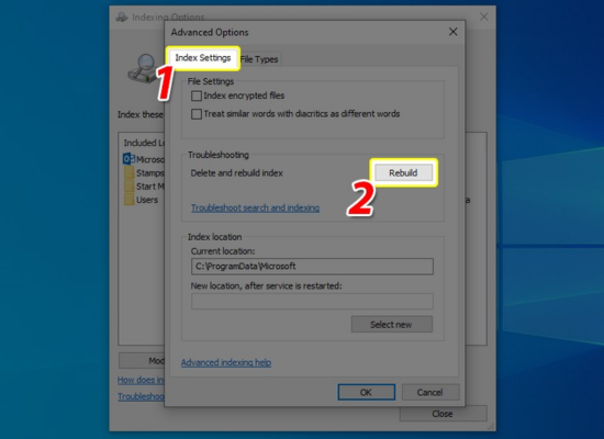 Indexing Options bước 5
