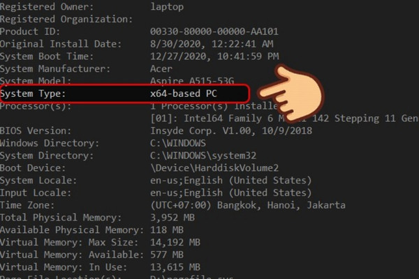 Kiểm tra Windows 32 bit hay 64 bit Win 11 & 10 bằng Command Line bước 3